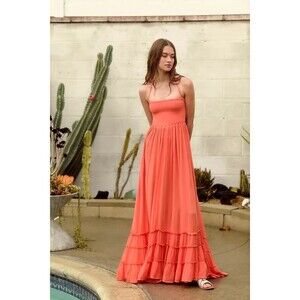 Free People Endless Summer Extratropical Maxi Dress Halter Smocked M NWT 285050